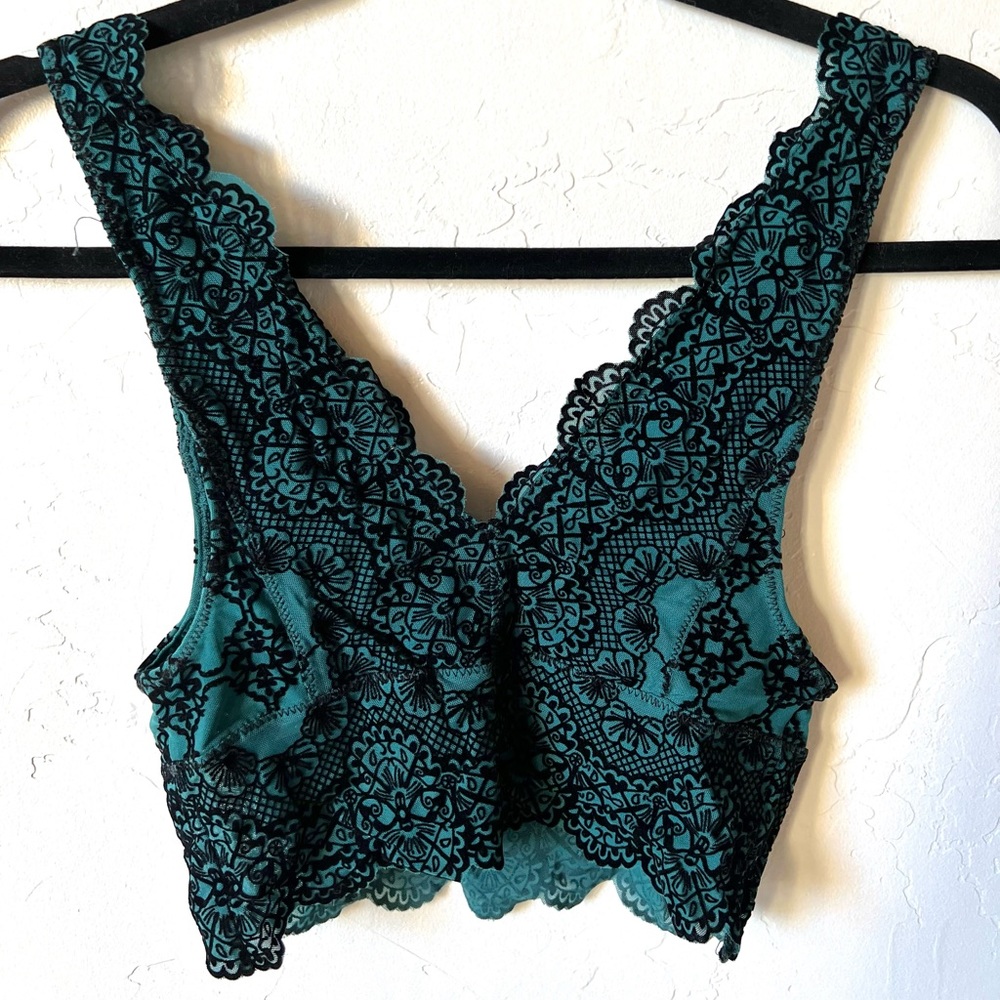 Free People intimately bralette turquoise/black velvet detailed XS